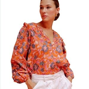Cleobella Orange and Purple Floral Blouse